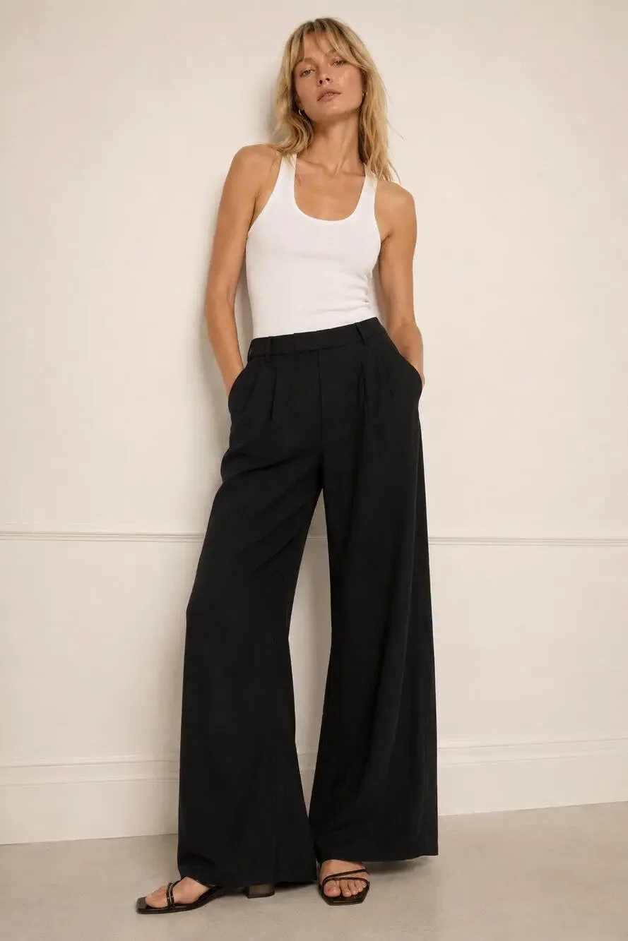 Reformation | Earl Pant in Black High Rise Pleated Linen Trousers 0